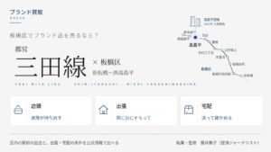 板橋区のブランド買取比較｜都営三田線の新板橋〜西高島平の路線図と高島平団地、店頭・出張・宅配の3つの売り方を示すインフォグラフィック